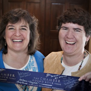 Sheila Scarborough and Becky McCray at ribbon cutting for Tourism Currents. Photo by Lori Luza
