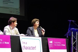 Photo by Marsha Collier Becky on stage with panel