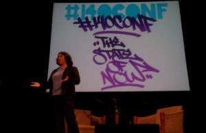Becky McCray speaking at the 140conf in New York City, photo by Mike Dougherty