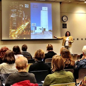 Becky McCray doing an author appearance in Lawrence, Kansas. Photo by Ben Smith. 