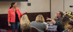 Photo by th3truthphoto, used with permission Becky interacting with an audience member during her keynote speech