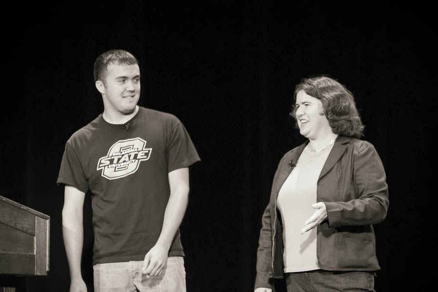 Colton Foote and Becky McCray speaking at 140conf. Photo by Travis Allison