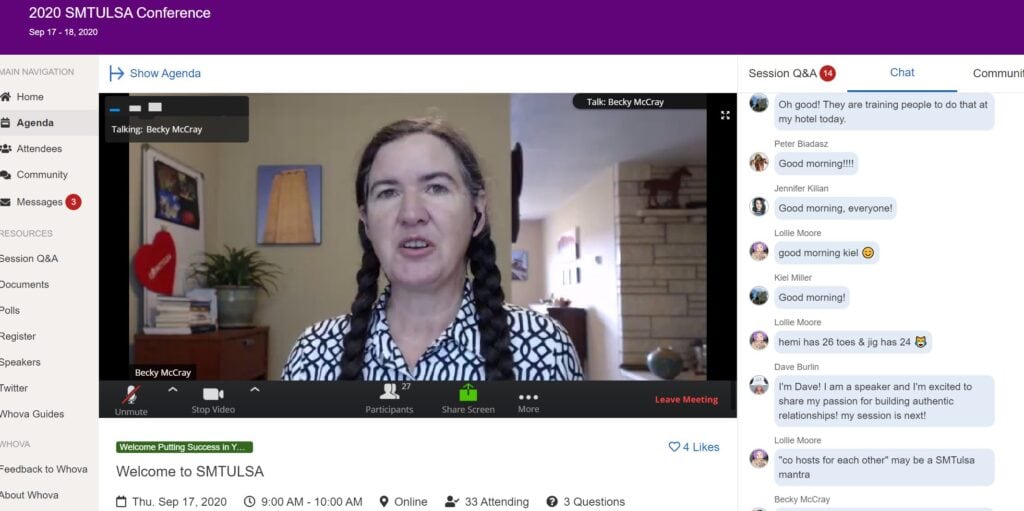 Screenshot of Becky McCray speaking at a virtual event
