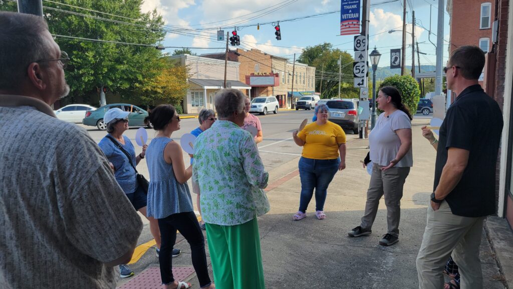 Becky McCray leads a walking tour and workshop in Irvine, Kentucky.