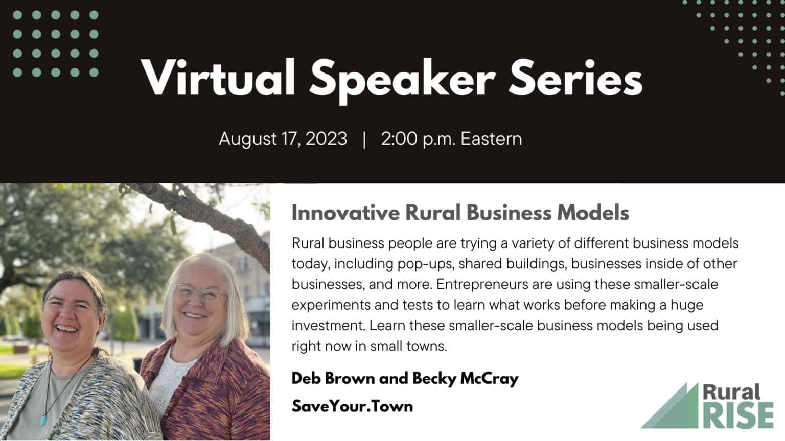 RuralRise Speaker Series, Innovative Rural Business Models with Deb Brown and Becky McCray