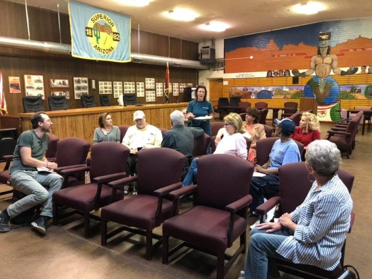 A watch party group discussing what they've just learned.