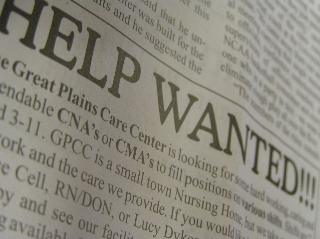 An ad in a local newspaper "HELP WANTED!!!!"