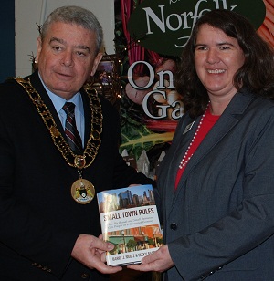 Lord Mayor of Norfolk County Ontario Dennis Travale and Becky McCray with her book, Small Town Rules in 2013